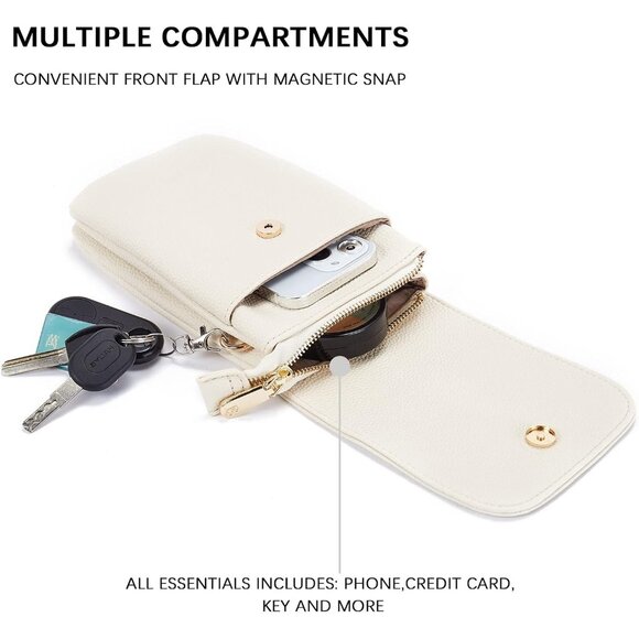 Women Pebble Beige-White Imported Vegan Leather Adjustable Strap Crossbody Bags - Picture 4 of 7